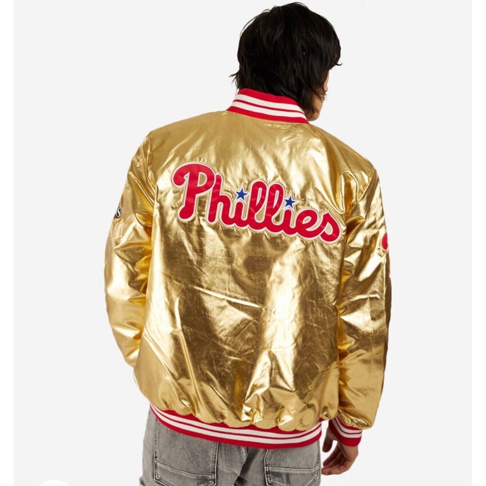 ✅Philadelphia Phillies Starter Satin Jacket Gold Sz 2XL World Series